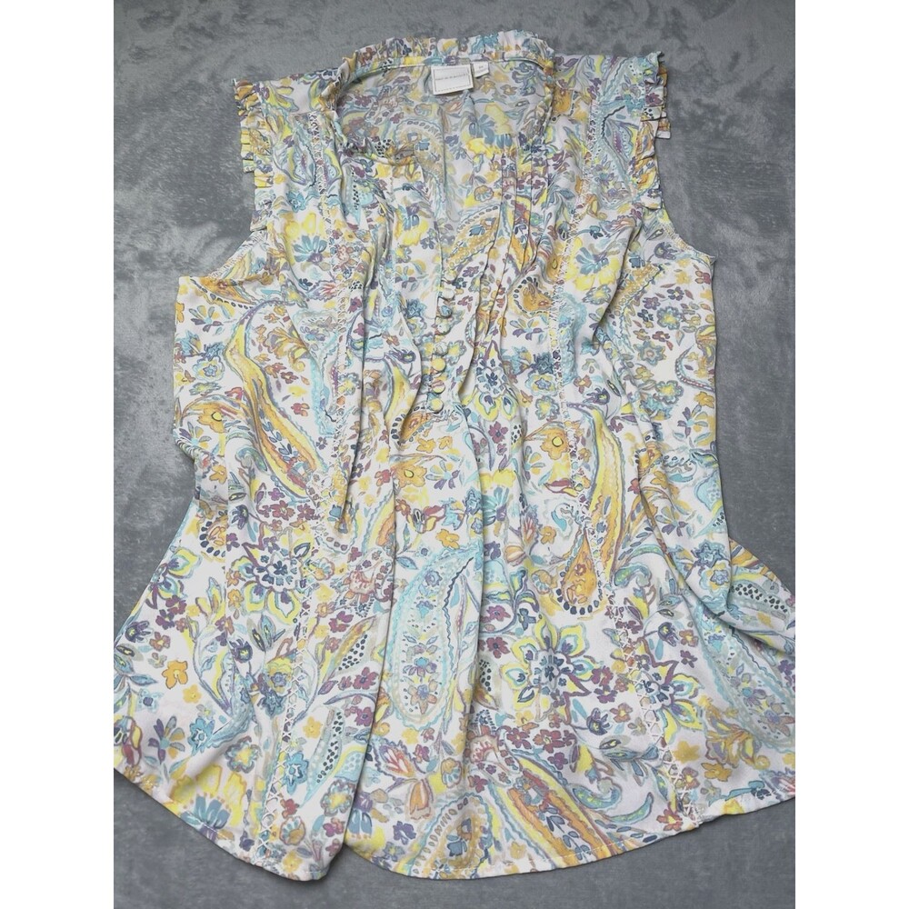 Zac & Rachel pastel floral sleeveless womens summer top sz M boho festival party